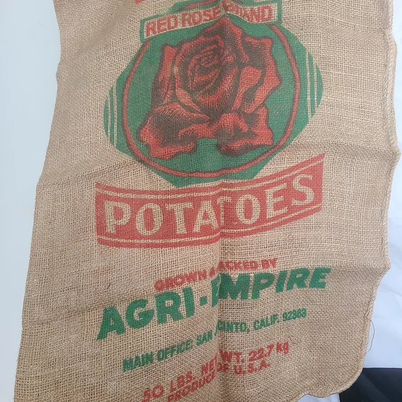 Agri-Empire Red Rose Brand Vintage Jute Advertising Feed Sack Potatoes - Picture 4 of 7